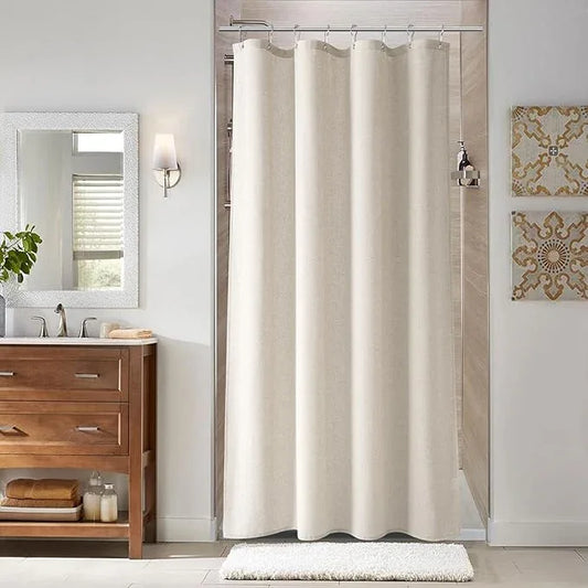 Naturoom 42 Inch Shower Curtain - Stall Narrow Half Green Linen Ultra Thick Fabric Shower Curtain Set with Hooks, Boho Farmhouse Rustic RV Camper Bath Curtains for Bathroom, Apricot, 42x72 - ModernBath