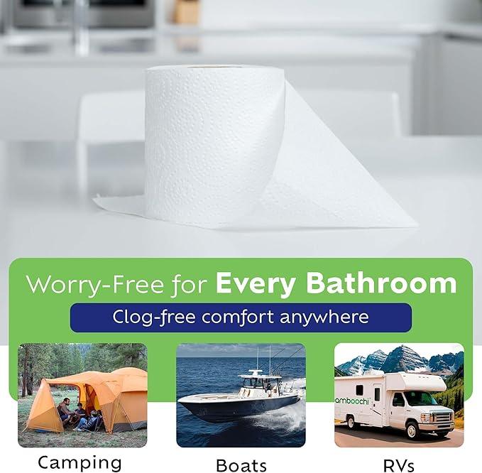 Bamboochi Bamboo Toilet Paper, Septic Safe Toilet Paper 2 Ply 96 Rolls 300 Sheets Per Roll, Soft Unscented Bath Tissue, RV Safe, Eco-Friendly, Non Chlorine, PFAS Free, Made in Canada - ModernBath