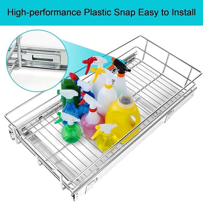 Pull Out Cabinet Organizer 17" W X 17" D, Slide Out Drawers For Kitchen Organizers and Storage, Pull Out Drawers For Cabinets Capacity Heavy Duty Caddy, Cabinet Shelves Chrome-Plated, Bathroom Pantry - ModernBath