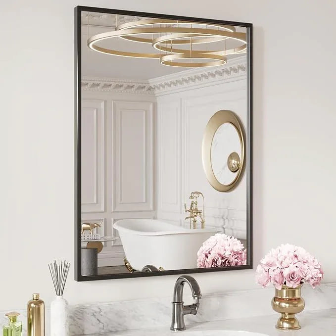 LOAAO 20"X30" Black Rectangle Bathroom Mirror Wall, Matte Black Aluminum Alloy Frame, Tempered Glass, Hangs Vertically or Horizontally, Easy to Install - ModernBath