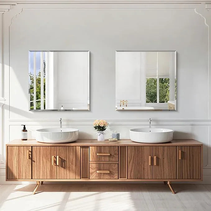 KOCUUY Beveled Square Mirror, 24x24 Inch Frameless Bathroom Mirror for Over Sink, Upgraded Shatterproof Beveled Unframed Design Mirror for Bathroom, Bedroom, Hang Horizontal/Vertical - ModernBath