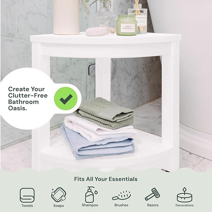 ROHKEX Waterproof Corner Shower Stool - Shower Bench (White HDPE, Corner Stool) - Waterproof Slatted Surface for Efficient Drainage - for Indoor and Outdoor Use, Decor Gift for Home and Mom - ModernBath