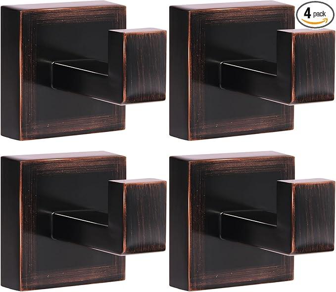 IBosins 4 Pack Towel Hooks Hand Towel Holder for Bathroom Wall Livingroom Bedroom Kitchen Closet Heavy Duty Stainless Steel Hook Hanger for Robe, Bath Towel, Coat (Square Brushed Red Antique Bronze) - ModernBath