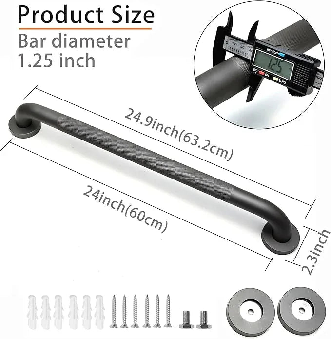 Rackickyer Shower Grab Bar, 2 Pack 24 Inch Gray Bathroom Grab Bar, 1.25" Diameter 304 Stainless Steel Anti-Slip Grab Bars for Bathtubs and Showers, Handicap Shower Grab Bar for Seniors Elderly - ModernBath