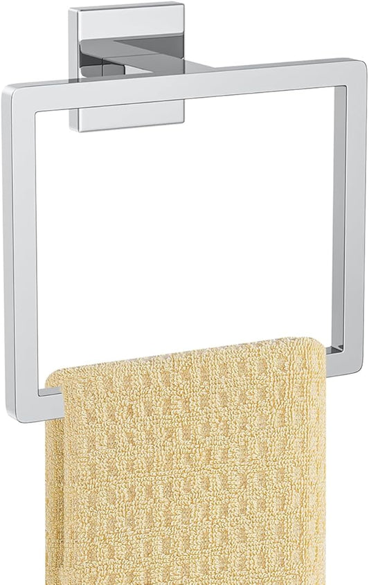 Polished Chrome Towel Ring Square Hand Towel Holder Towel Hanger Bathroom Hardware Accessories Stainless Steel Wall-Mounted Towel Rack