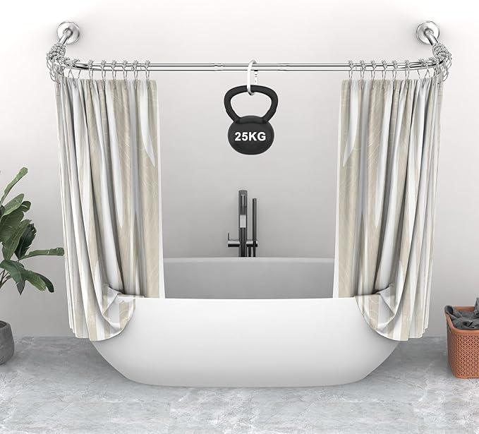 Shower curtain rod U/L shapd 29.5"x(59"-75") x29.5", adjustable shower curtain rod never rusts, curved shower curtain rod for bedroom, bathtub, closet, dressing room contains 24 hooks - silver - ModernBath