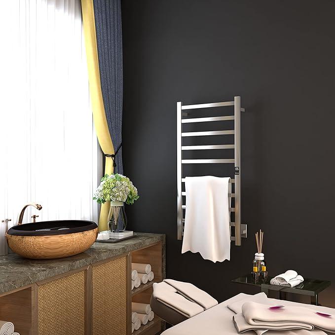 Smart Wireless Electric Towel Warmer | Blade Thin 10 Bar Design | Hardwired & Plug-in | Alexa & Google Home Compatible | Brushed Finish - ModernBath