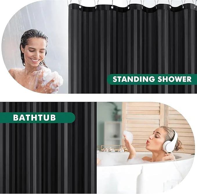 Biscaynebay Fabric Shower Curtain or Liner 72" by 72", Black Water Repellent Damask Stripes Bathroom Curtains Machine Washable - ModernBath
