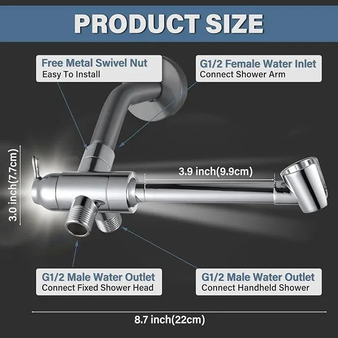 YDmeet All Metal Shower Diverter Valve with HandShower Holder - Upgraded 3 Way Shower Head for Handheld and Fixed Rain Showerhead - Universal G1/2 Bathroom Part, Polished Chrome - ModernBath