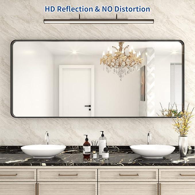 WEER Black Metal Framed Mirror 72X32 Inch, Black Bathroom Vanity Mirror, Rounded Rectangle Matte Black Bathroom Mirror for Wall, Tempered Glass, Anti-Rust, Hangs Horizontal or Vertical - ModernBath