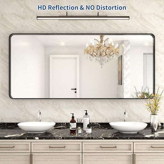 WEER Black Metal Framed Mirror 72X32 Inch, Black Bathroom Vanity Mirror, Rounded Rectangle Matte Black Bathroom Mirror for Wall, Tempered Glass, Anti-Rust, Hangs Horizontal or Vertical - ModernBath