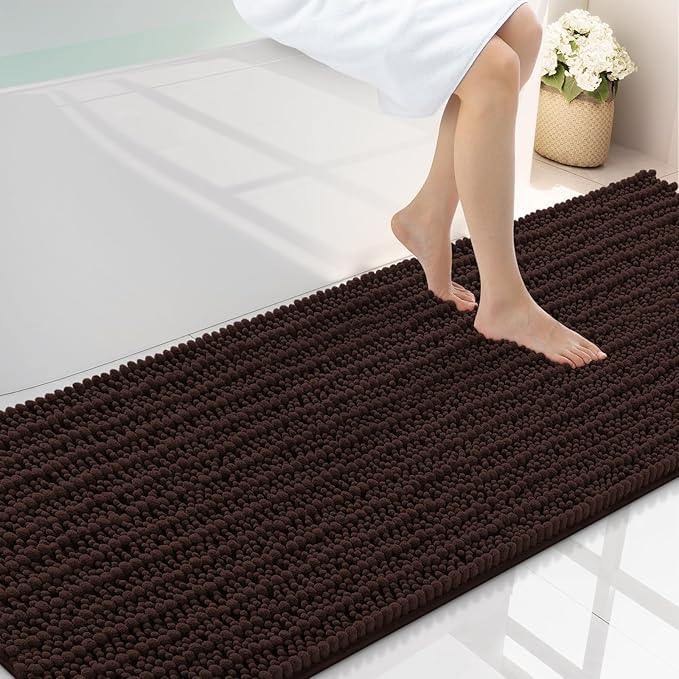 Smiry Bathroom Rugs Mat 70x24, Extra Soft Absorbent Chenille Bath Rugs, Non Slip Rubber Backing Machine Washable Quick Dry Bath Mats for Bathroom Floor, Tub, Shower, Home Decor Accessories, Brown - ModernBath