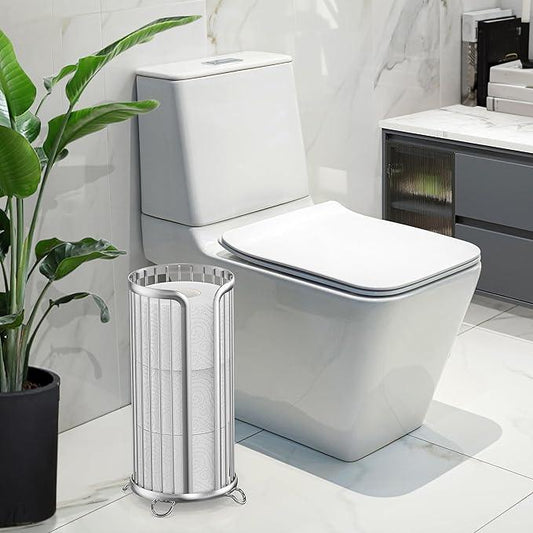 Toilet Paper Holder Stand, Freestanding Toilet Tissue Organizer, Minimalistic Storage Solution, Reserve Mega Rolls,Modern -2PACK Silver - ModernBath