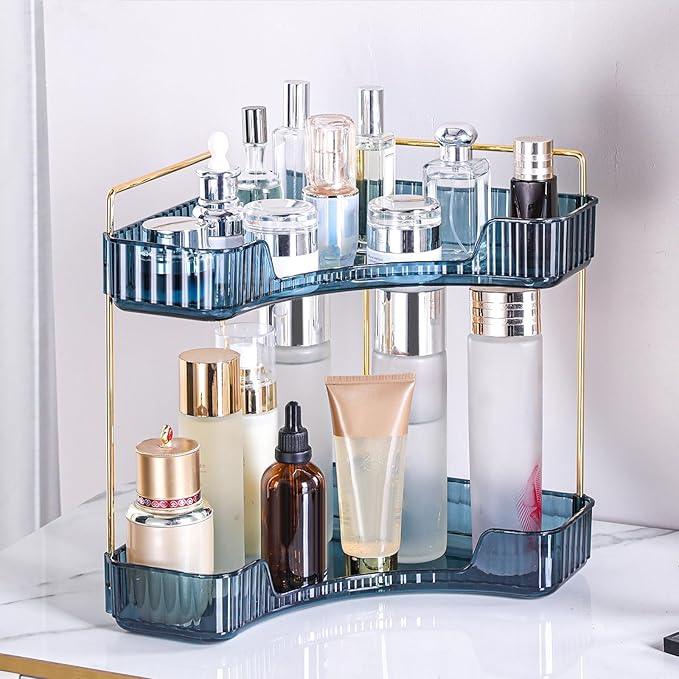 Weidace Corner Bathroom Counter Organizer Bathroom Countertop Shelf Makeup Organizer for Vanity Perfume Tray for Corner Storage (2 Tiers, Blue) - ModernBath