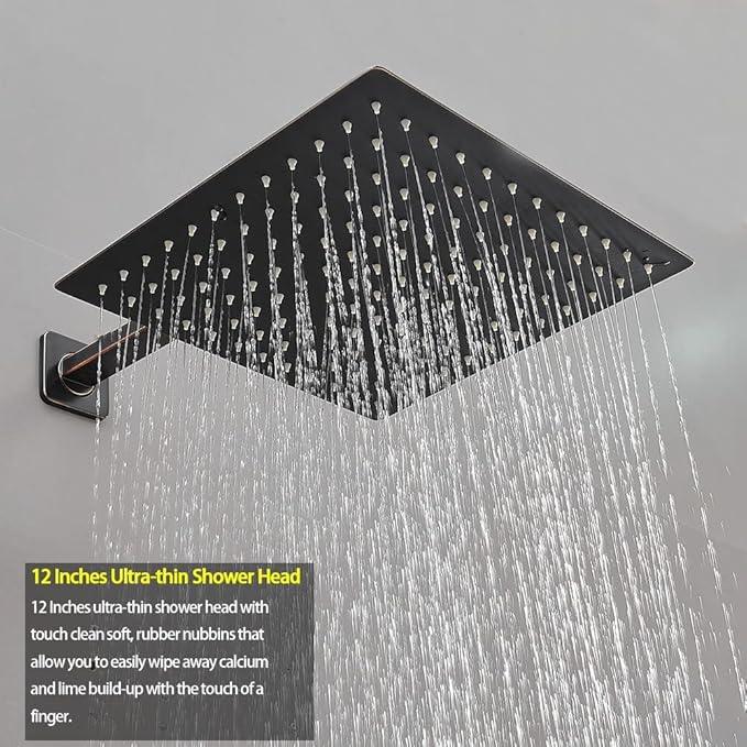 Heable Oil Rubbed Bronze Shower System 12 Inches Bathroom Luxury Rain Shower Head with Handheld Combo Set Wall Mounted High Pressure Rainfall Shower Head System Shower Faucet with Valve and Trim Kit - ModernBath