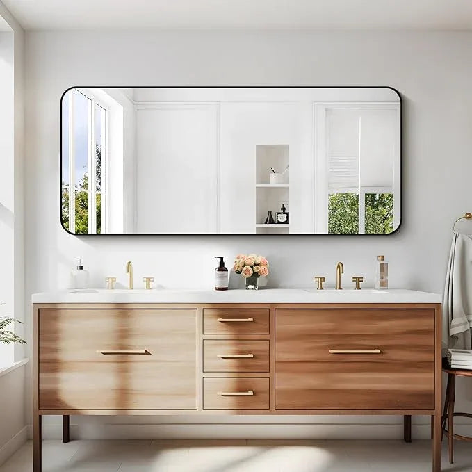 DESBING 24" x 55"Bathroom Mirror, Matte Black Wall Mirror with Metal Frame, Decorative Rectangular Vanity Mirror for Bedroom Bathroom Living Room Entryway (Horizontal/Vertical) - ModernBath
