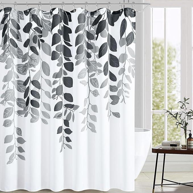 BOODII Gray Floral Shower Curtain for Bathroom Dim Gray Eucalyptus Shower Curtains Set Grey and White Modern Plant Botanical Watercolor Natural Leaf Spring Bath Curtain 72x72 - ModernBath