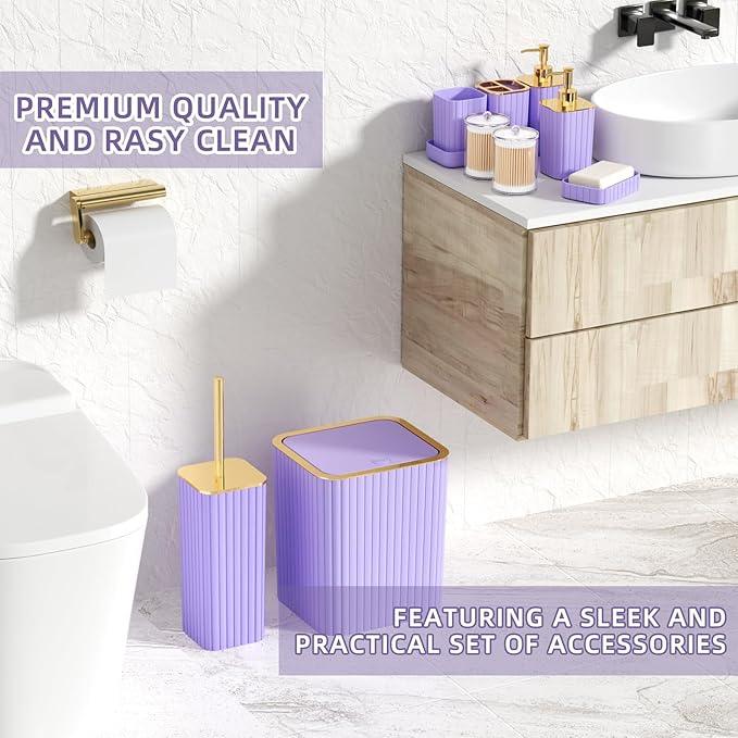 XLHOMO Bathroom Set - 26PC Bathroom Set with Shower Curtain and Rugs, Bathroom Accessory Set, Purple Bathroom Accessories Set, Trash Can & Soap Dispenser - ModernBath
