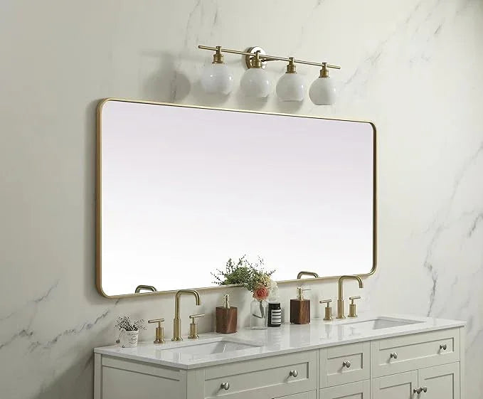 ARS Concepts Aura, Soft Corner Metal Rectangle Mirror 32X72 Inch in, Modern, Brass - ModernBath