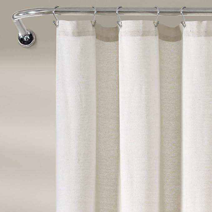 Lush Decor Linen Button Shower Curtain, 72" W x 84" L, Off White - Extra Long Shower Curtains - White Shower Curtain Fabric - Farmhouse Bathroom Decor - ModernBath