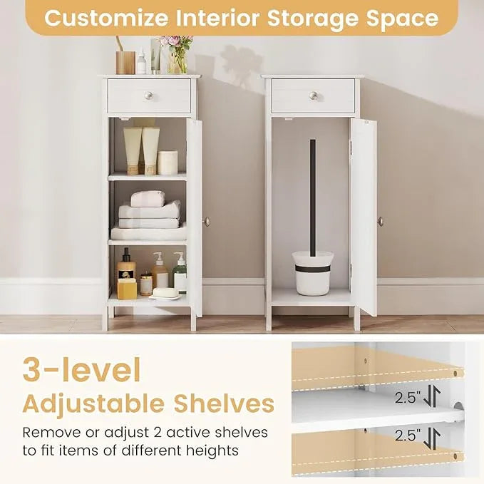 GLACER Floor Storage Cabinet, Multifunctional Bathroom Storage Cabinet with 2 Adjustable Shelves, Ideal for Bathroom, Living Room, 14 x 12 x 34.5 inches (White) - ModernBath