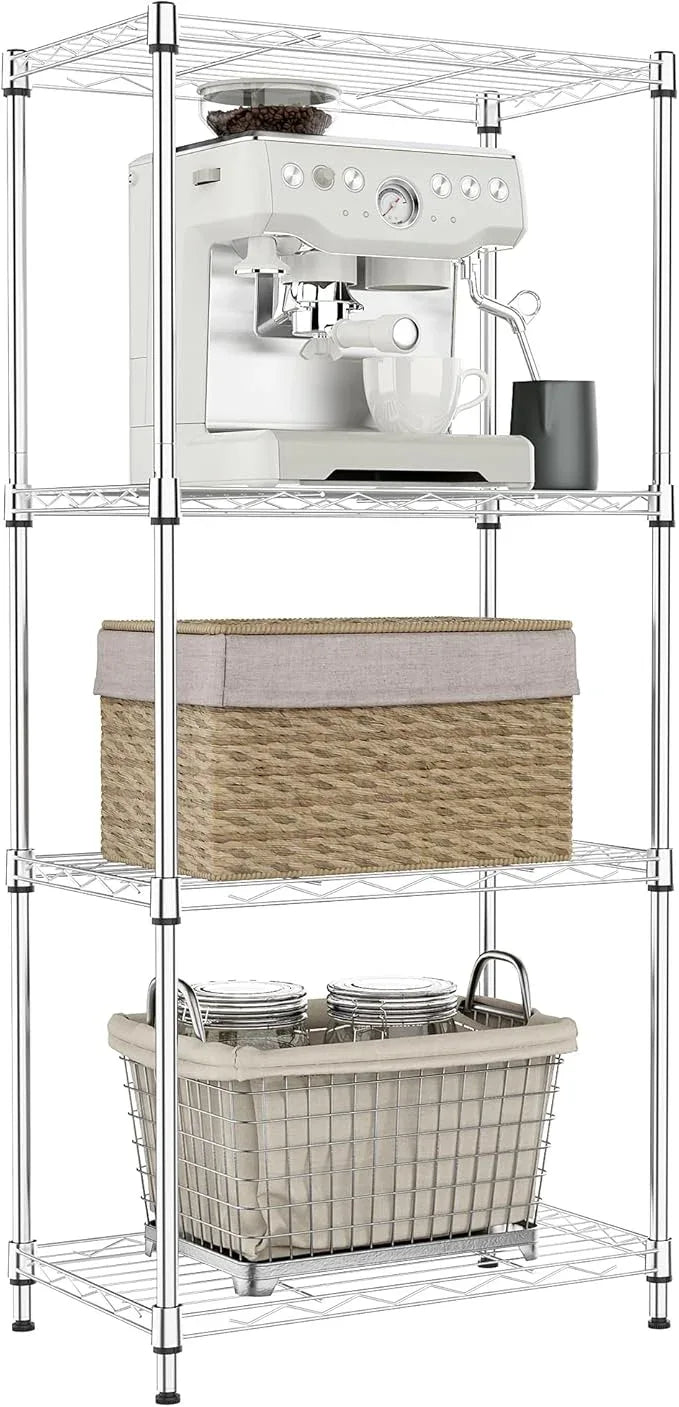 IZEUK 4 Tier Metal Wire Shelf Unit, Chrome Storage Rack Organizer for Kitchen, Bedroom, Living Room or Laundry Room, 17.7" W x 11.8" D x 41.9" H - ModernBath