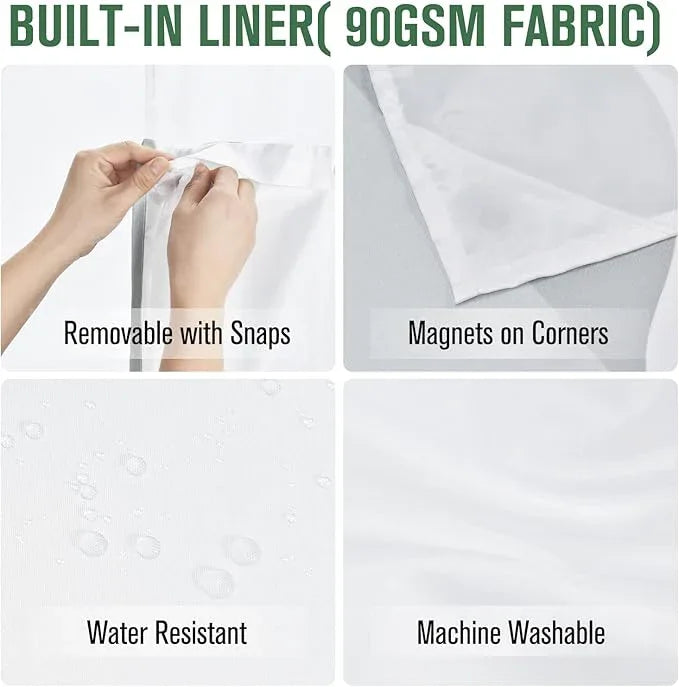 Yiatn No Hook Dark Green Double Shower Curtain with Snap in Fabric Liner Set - Hotel Style with See Through Mesh Top Window, Modern Geometric Waterdrop Design,Waterproof and Washable, 71x74 INCH - ModernBath