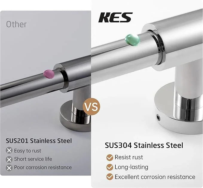 KES No Drill 30-Inch Shower Slide Bar with Adjustable Handheld Shower Head Holder, Self Adhesive, Universal Fit, SUS304 Polished Stainless Steel Drill-Free for Bathroom, F209S78DF-PS - ModernBath