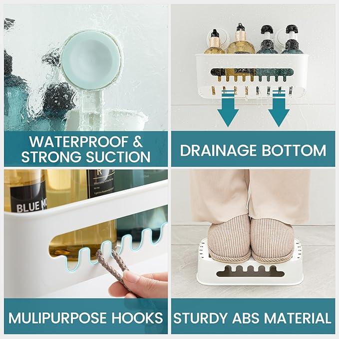 TAILI Shower Caddy Suction Cup, Heavy Duty Bathroom Organizer, Removable Shelves for Inside Shower, Shampoo, Waterproof Suction Plastic Storage for Bathroom Accessories Holder, White - ModernBath