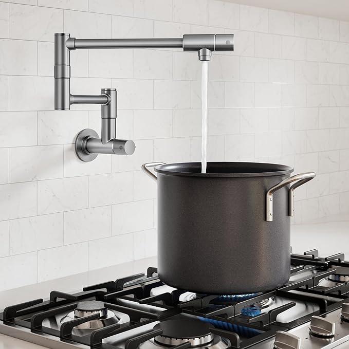 KRAUS Bolden 2 Handle Pot Filler Faucet with Retractable Arm, Wall Mount Kitchen Faucet, Pot Filler for Over Stove in Spot-Free Stainless Steel, KPF-5003SFS - ModernBath