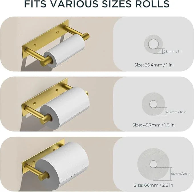 FORIOUS Toilet Paper Holder, Adhesive or Wall Mounted Options, Stainless Steel Rustproof Stick on no Drilling Double Post Pivoting Toilet Tissue Roll Holder Wall Mount for Bathroom, Brushed Gold - ModernBath