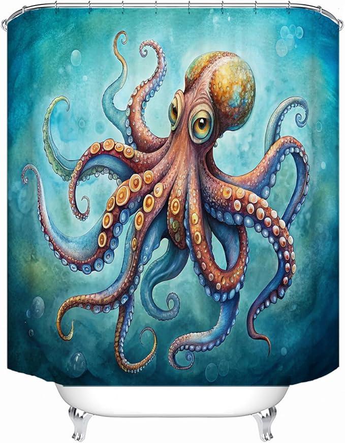 LYFANS Bathroom Uses Octopus 3D Shower Curtain, Luxury Bathtub Standard Shower Curtain, Waterproof and Bright Fabric Shower Curtains, Size (72x72 Inches) - ModernBath