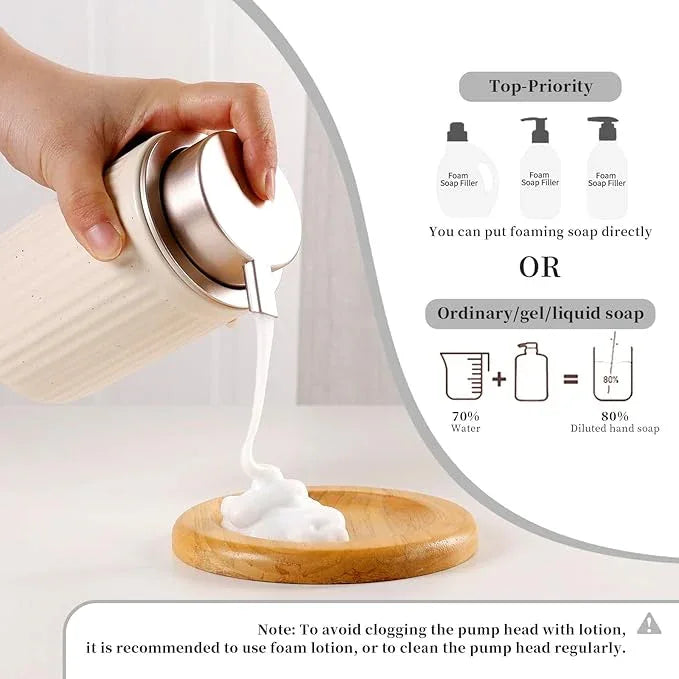 BosilunLife Bathroom Accessories Set - Ceramic Bathroom Set Bathroom Decor Sets Bathroom Counter Foam Soap Dispenser and Toothbrush Holder Set, Soap Dish, Apothecary Jar (Striped Apricot) - ModernBath