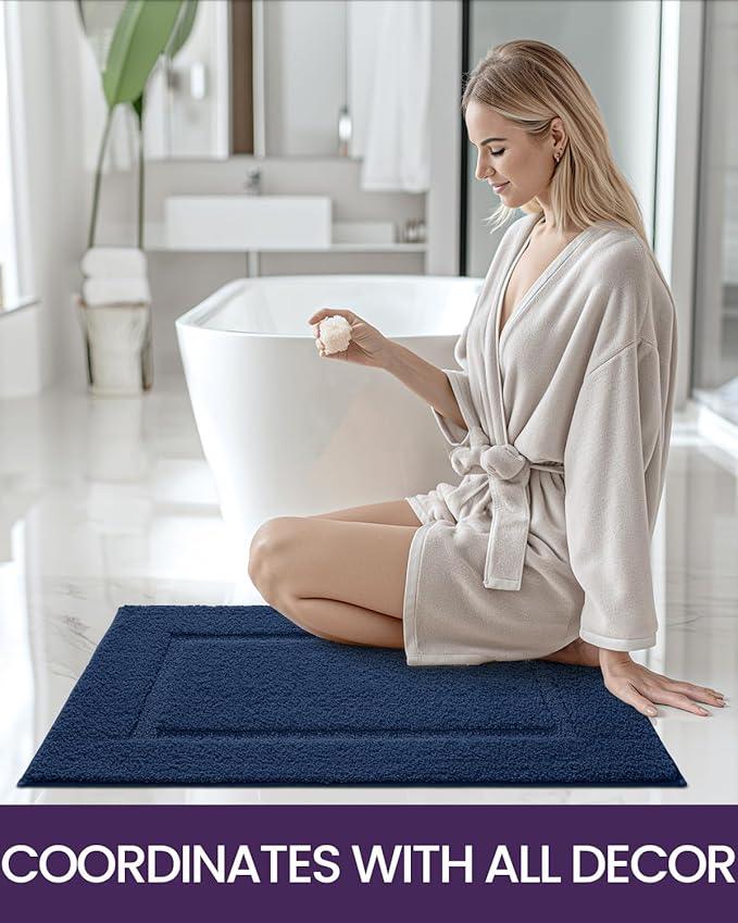 DEXI Bathroom Rugs 32x20, Washable Non Slip Bath Mat for Shower Floor, Absorbent Quick Dry Bathmat with Rubber Backing, Ultra Soft Plush Carpet for Tub, Navy - ModernBath