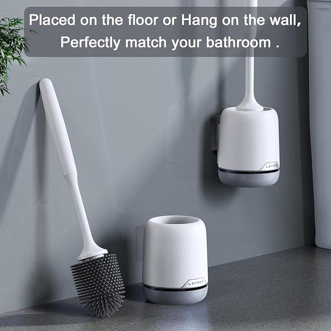 Lefree 3 Pack Silicone Toilet Brush,Rubber Toilet Bowl Brush and Holder Set with Ventilated Holder, Toilet Cleaner Brush for Bathroom,Floor Standing & Wall Mounted Toilet Scrubber Without Drilling - ModernBath