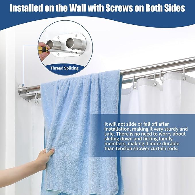 Anndason Double Shower Curtain Rod 28 to 75 Inches Elegant Double Shower Rod Adjustable Wall Mounted Double Shower Curtain Pole for Bathroom (Silver, 28 to 75") - ModernBath