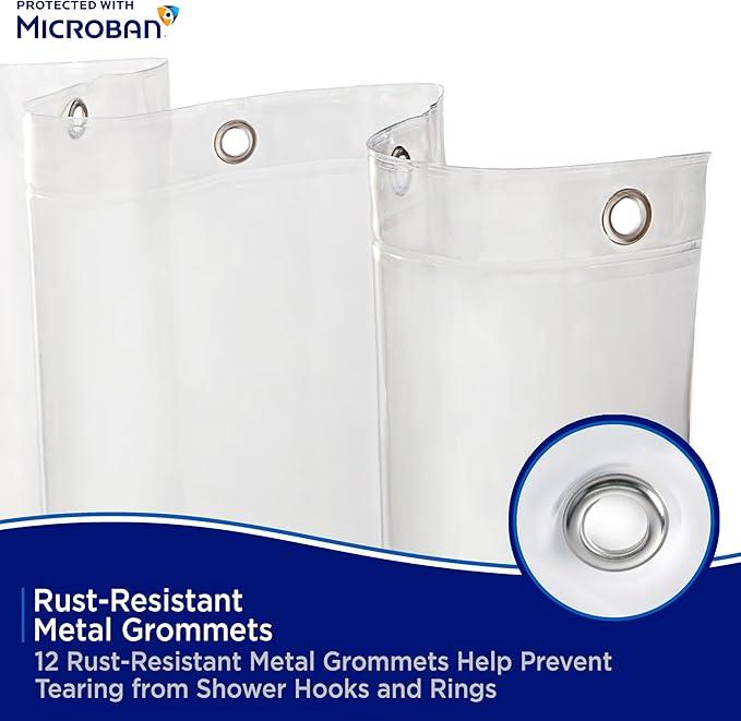 Kenney MB61160 Microban Protected Medium Weight 4.8 Gauge Waterproof PEVA Shower Curtain Liner with Rust-Resistant Metal Grommets and Weighted Magnetic Hem for Bathroom, 70" W x 72" H, Clear, 1-Pack - ModernBath