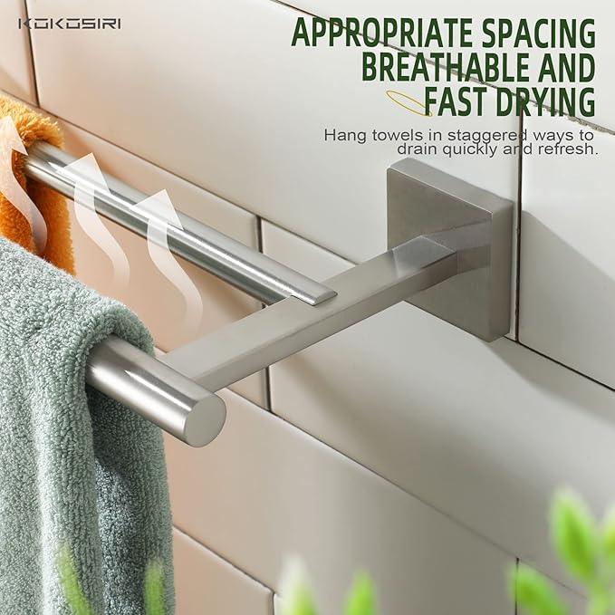 KOKOSIRI Towel Holder Bathroom Accessory Towel Bars with Two Rails Necklace Holder 32 Inch Brushed Nickel Stainless Steel B5005BR-L32 - ModernBath