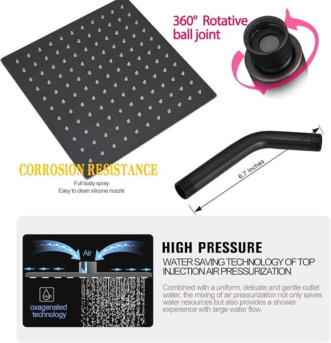 annazom Oil Rubbed Bronze rain Shower Faucet Set Shower System 8 Inches Square Shower Head with Handheld, Waterfall Showerhead, All Metal Shower Faucet Trim Repair Kits (Contain Shower Valve) - ModernBath