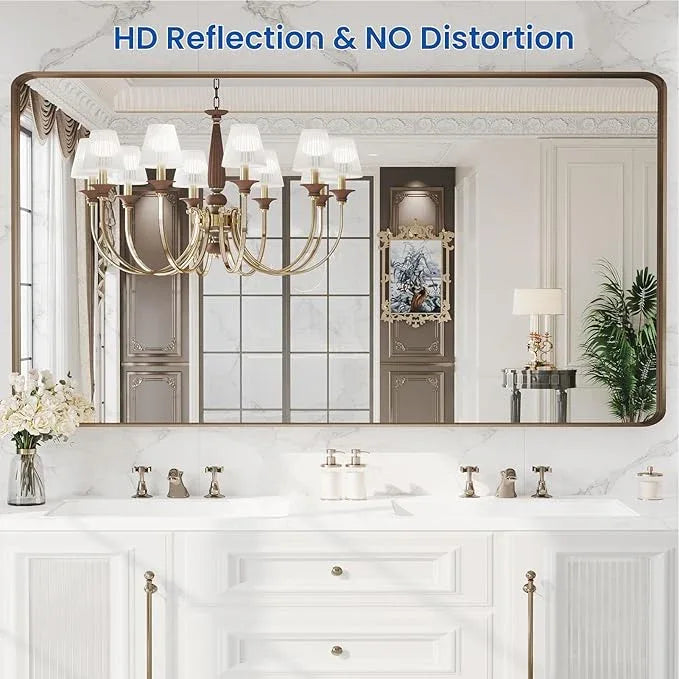 WEER 60x30 Inch Bronze Bathroom Mirror for Vanity, Brushed Bronze Metal Frame Rounded Rectangle Mirror with Tempered Glass, Anti-Rust (Horizontal/Vertical) - ModernBath