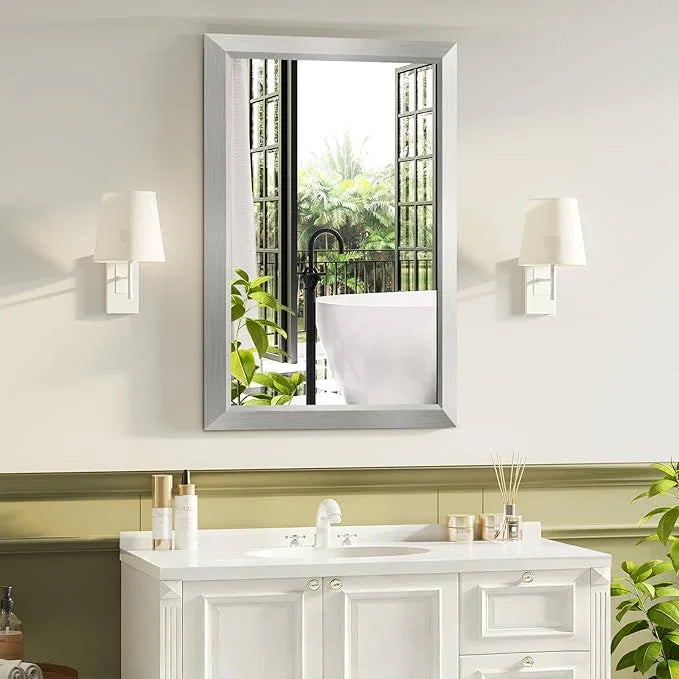 Bathroom Mirror for Over Sink,22x30Inch Silver Thick Anti-Rust Metal Frame, Rectangle Decorative Wall Mirror with HD Tempered Glass, Horizontal or Vertical Mount for Vanity, Bathroom,Living Room - ModernBath