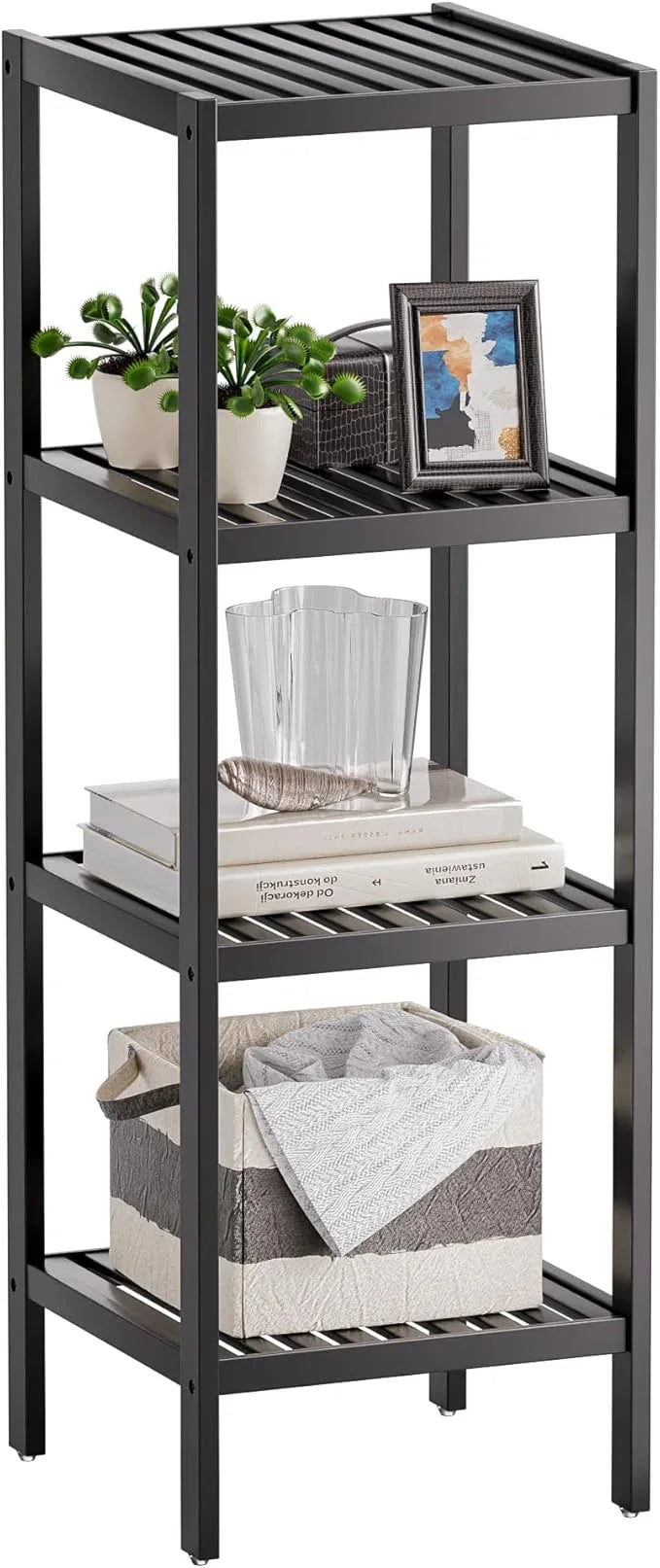 SMIBUY Bathroom Storage Shelf, 4-Tier Bamboo Rack Organizer, Multifunctional Shelving Unit for Living Room Bedroom Kitchen (Black) - ModernBath