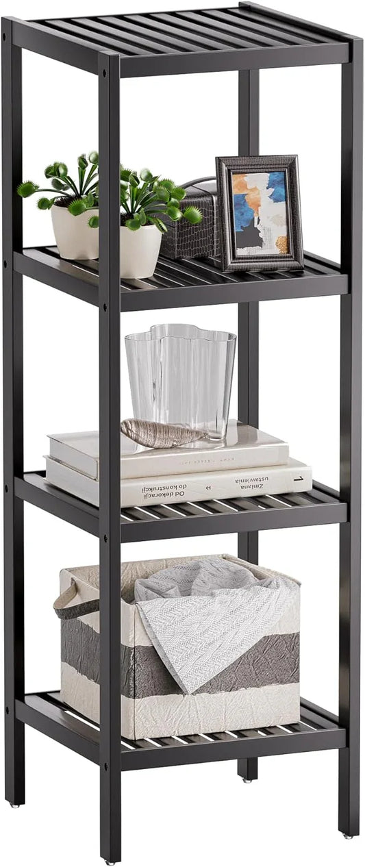 SMIBUY Bathroom Storage Shelf, 4-Tier Bamboo Rack Organizer, Multifunctional Shelving Unit for Living Room Bedroom Kitchen (Black) - ModernBath