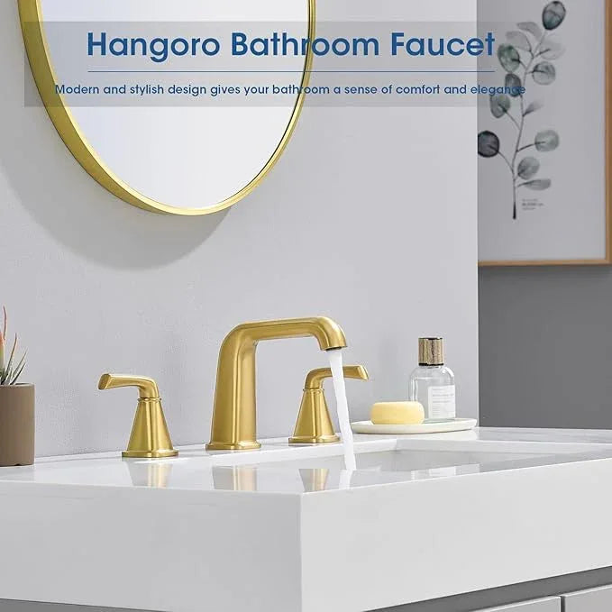 Gold Bathroom Faucet,Bathroom Sink Faucet,Brushed Gold Bathroom Faucet 3 Hole, with Pop Up Drain and CUPC Supply Lines for Vanity,Lavatory RV Farmhouse (HG-8904-BG) - ModernBath