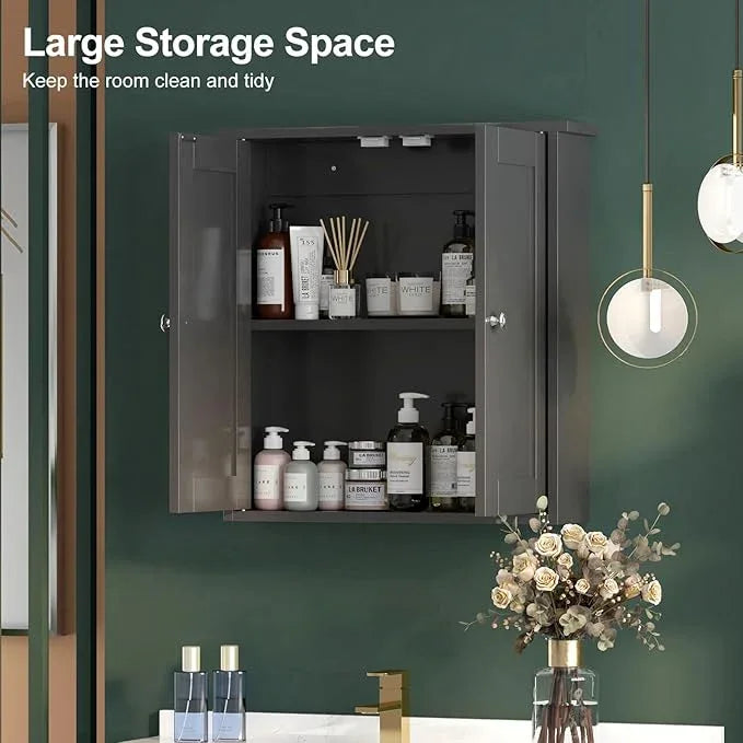 Black Bathroom Wall Cabinet,Medicine Cabinet Over Toilet,Bathroom Cabinet Wall Mounted with Shelves,Surface Mount Medicine Cabinet for Laundry Room,Kitchen,Storage Cabinet 22x23 - ModernBath