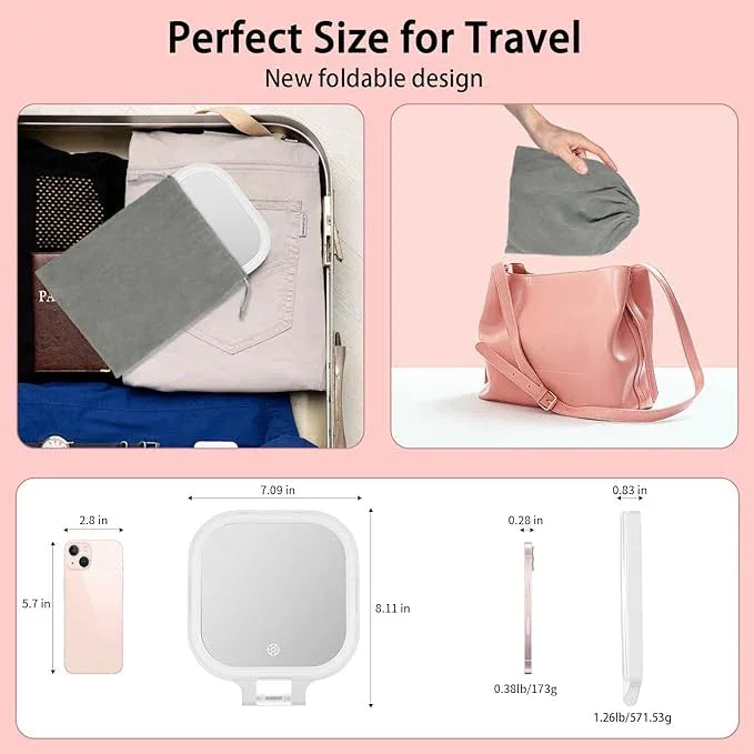DESCHEN Rechargeable Travel Makeup Vanity Mirror with Lights and Magnification, Portable 1X/10X Magnifying Mirror with 3 Color Light, Lighted Makeup Mirror with Magnification, Folding LED Desk Mirror - ModernBath
