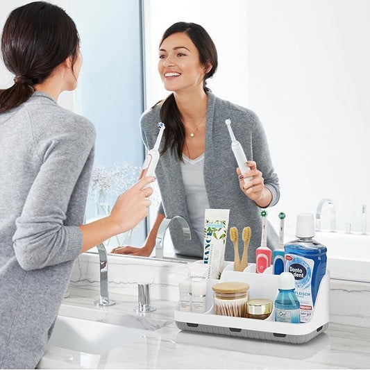 GFWARE Toothbrush Holders for Bathrooms Countertop Organizer - Kids Electric Toothbrush and Toothpaste Holder Detachable 7 Slots Tooth Brush Organization Bathroom Accessories Storage Vanity, White - ModernBath