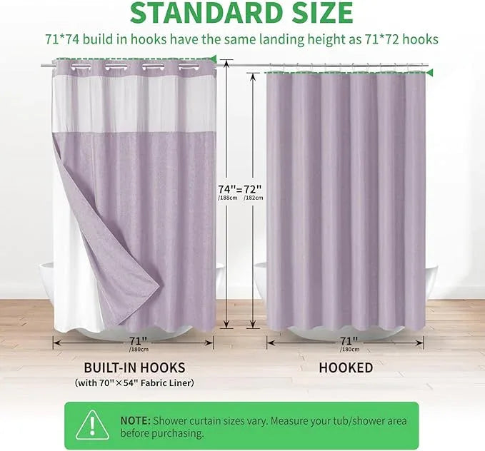 eachope No Hooks Needed Linen Textured Shower Curtain with Snap-in Fabric Liner Set,Hotel Luxury Decor Shower Curtains for Bathroom with Mesh Top Window,Waterproof & Washable,71Wx74H,Lavender - ModernBath