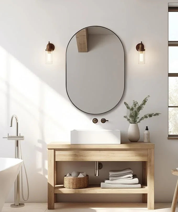 Andy Star Bronze Bathroom Mirror, 24x36 Brushed Bronze Oval Mirror, Oval Wall Mirror, Oval Vanity Mirror Metal Frame Deep 1’’ Hang Vertical or Horizontal - ModernBath