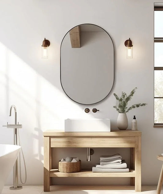 Andy Star Bronze Bathroom Mirror, 24x36 Brushed Bronze Oval Mirror, Oval Wall Mirror, Oval Vanity Mirror Metal Frame Deep 1’’ Hang Vertical or Horizontal - ModernBath